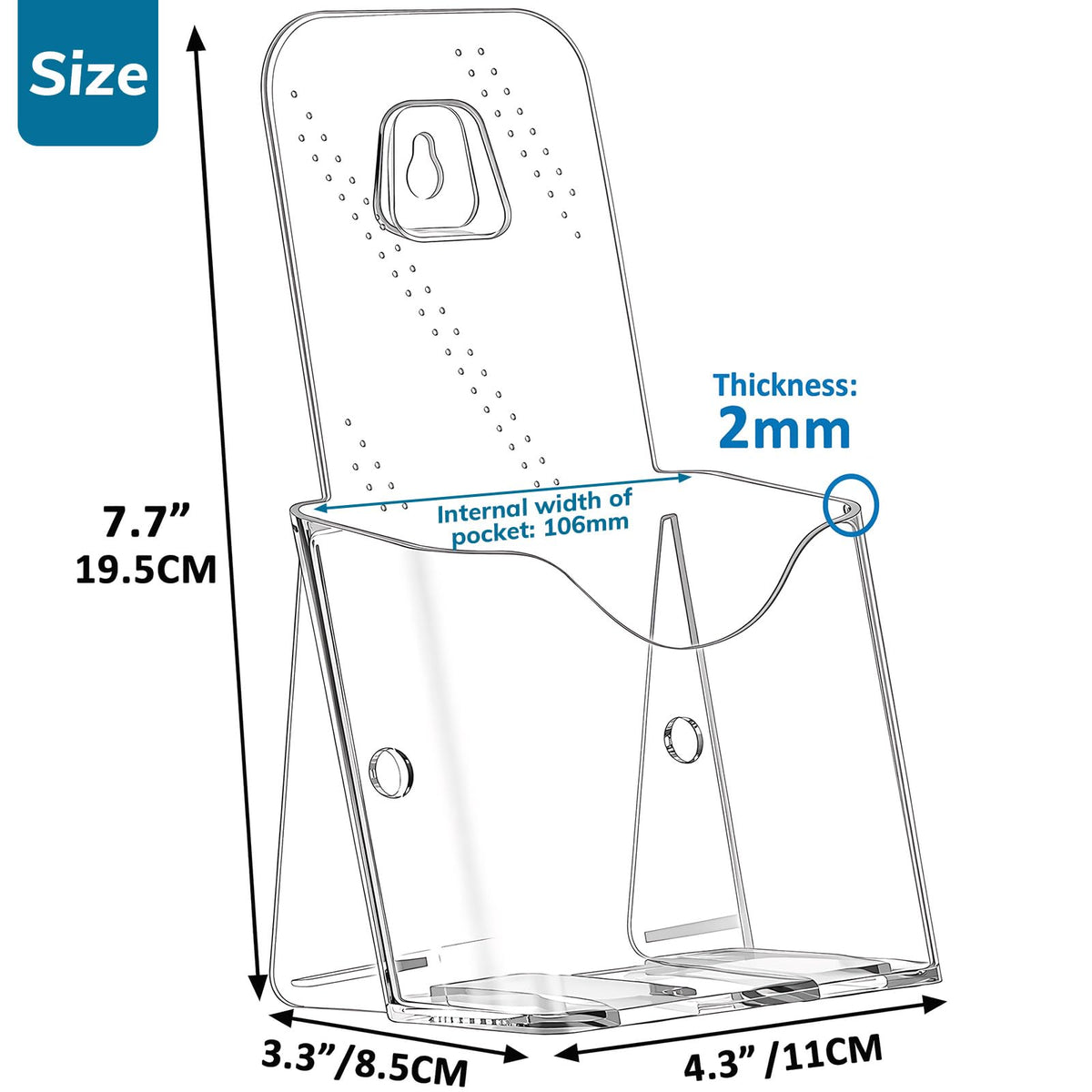 1/3 A4 DL Portrait Leaflet Holder Clear Acrylic 45mm Pocket