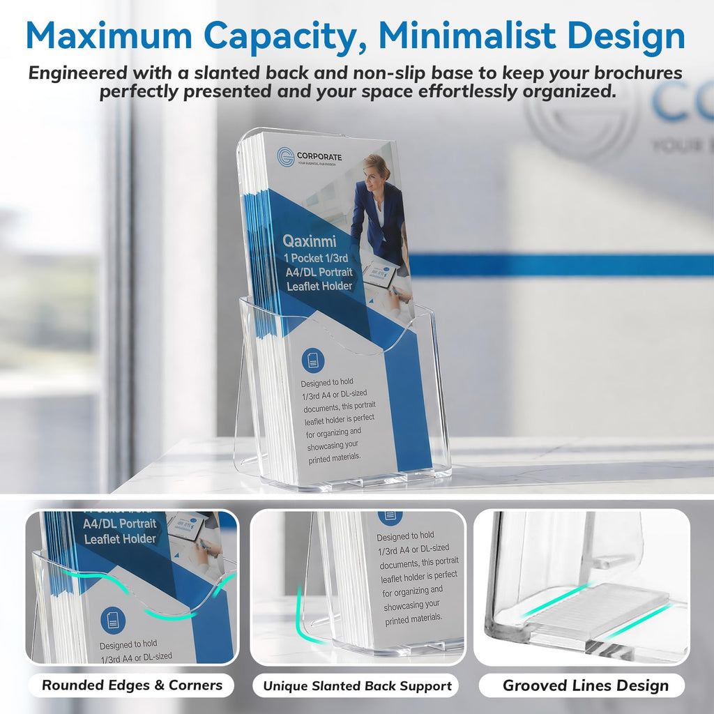 1/3 A4 DL Portrait Leaflet Holder Clear Acrylic 45mm Pocket