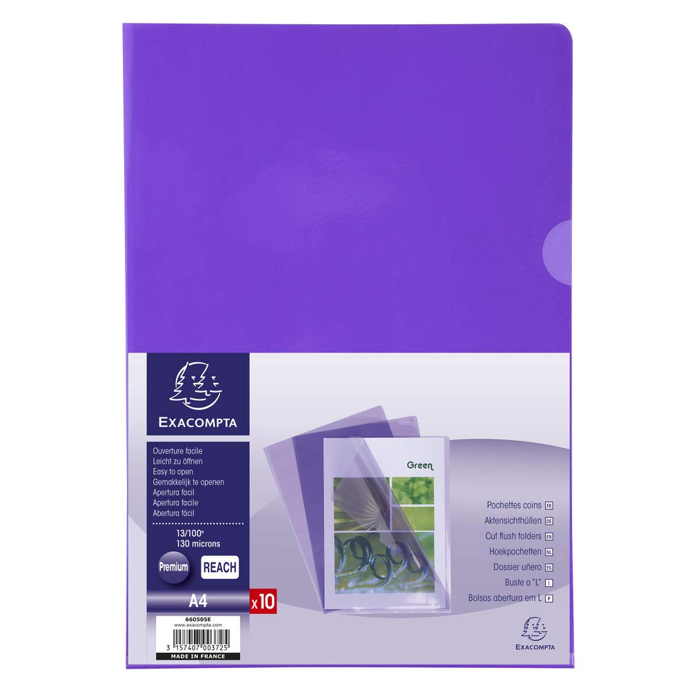 10 Cut-Flush A4 PVC Folders 0.13 mm Smooth Purple (Pack of 10)