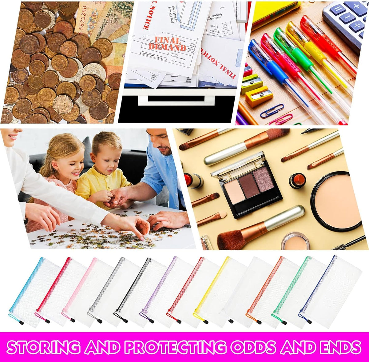 10-Pack A6 Plastic Zipper Document Wallets with Label Pocket, Multi-Color