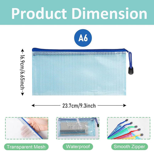10-Pack A6 Plastic Zipper Document Wallets with Label Pocket, Multi-Color