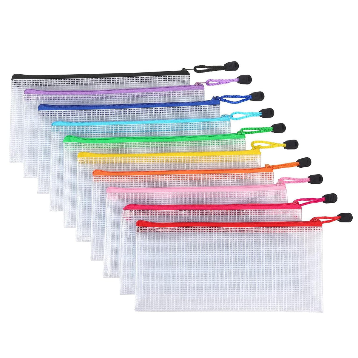 10-Pack A6 Plastic Zipper Document Wallets with Label Pocket, Multi-Color
