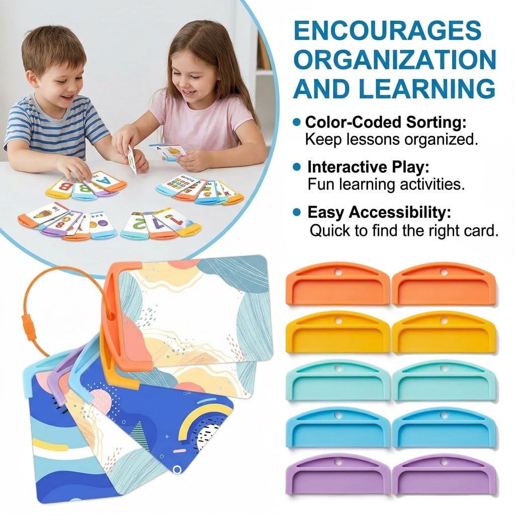 10-Pack Card Holders with Ring Loops — Portable Plastic Organizer for Kids