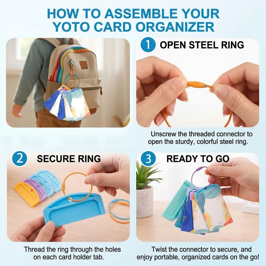 10-Pack Card Holders with Ring Loops — Portable Plastic Organizer for Kids