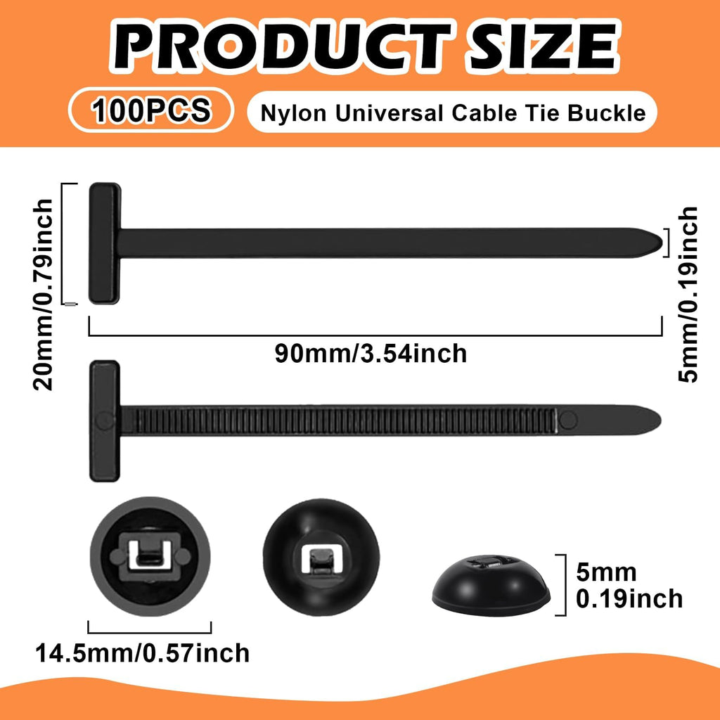 100 pcs Nylon Universal Self-Locking Cable Tie Buckles - Heavy Duty