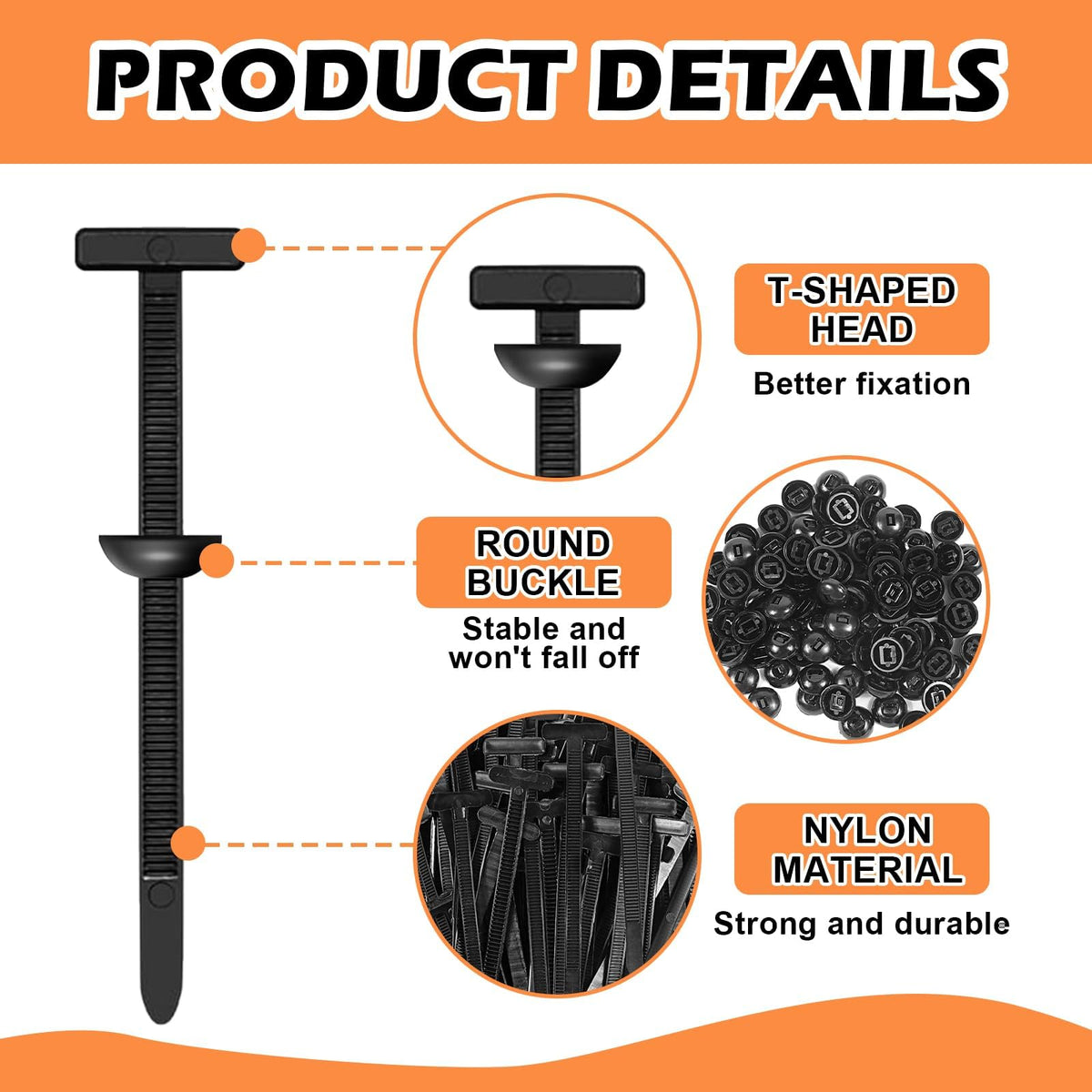 100 pcs Nylon Universal Self-Locking Cable Tie Buckles - Heavy Duty
