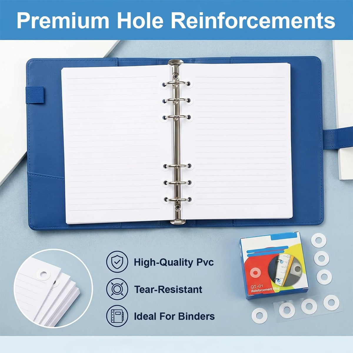 1000 Hole Reinforcement Stickers — Waterproof Self-Adhesive Paper Reinforcers