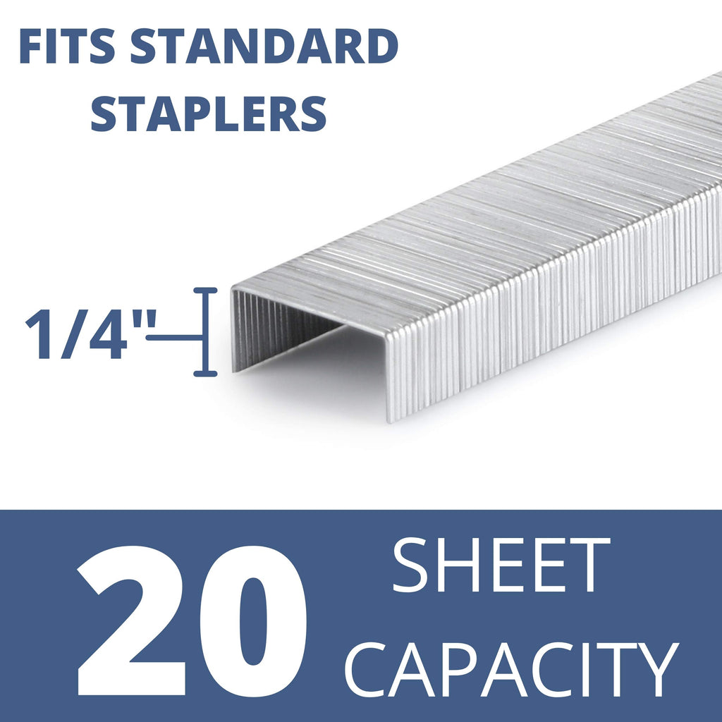 10000 Silver 1/4" General-Purpose Staples, 20-Sheet Capacity, Jam-Free, Standard Office