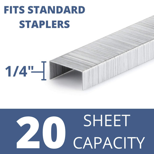 10000 Silver 1/4" General-Purpose Staples, 20-Sheet Capacity, Jam-Free, Standard Office