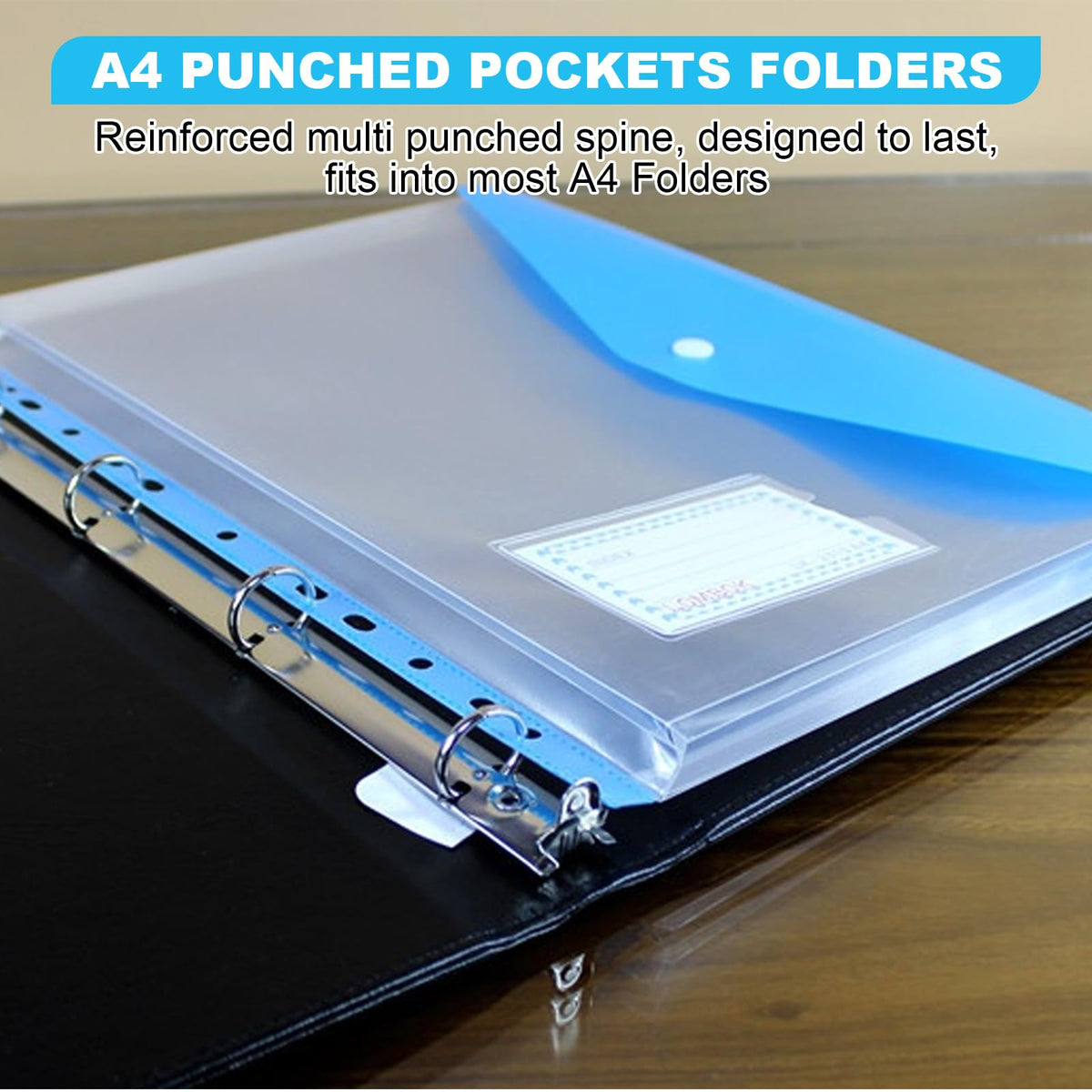 12-Pack A4 Plastic Wallets 11-Hole Punched Document Folders, 6 Colors