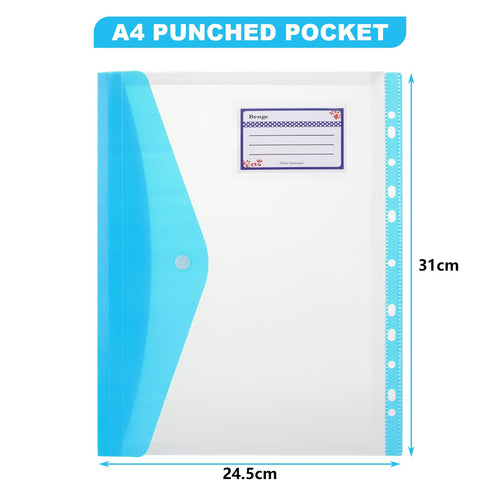 12-Pack A4 Plastic Wallets 11-Hole Punched Document Folders, 6 Colors