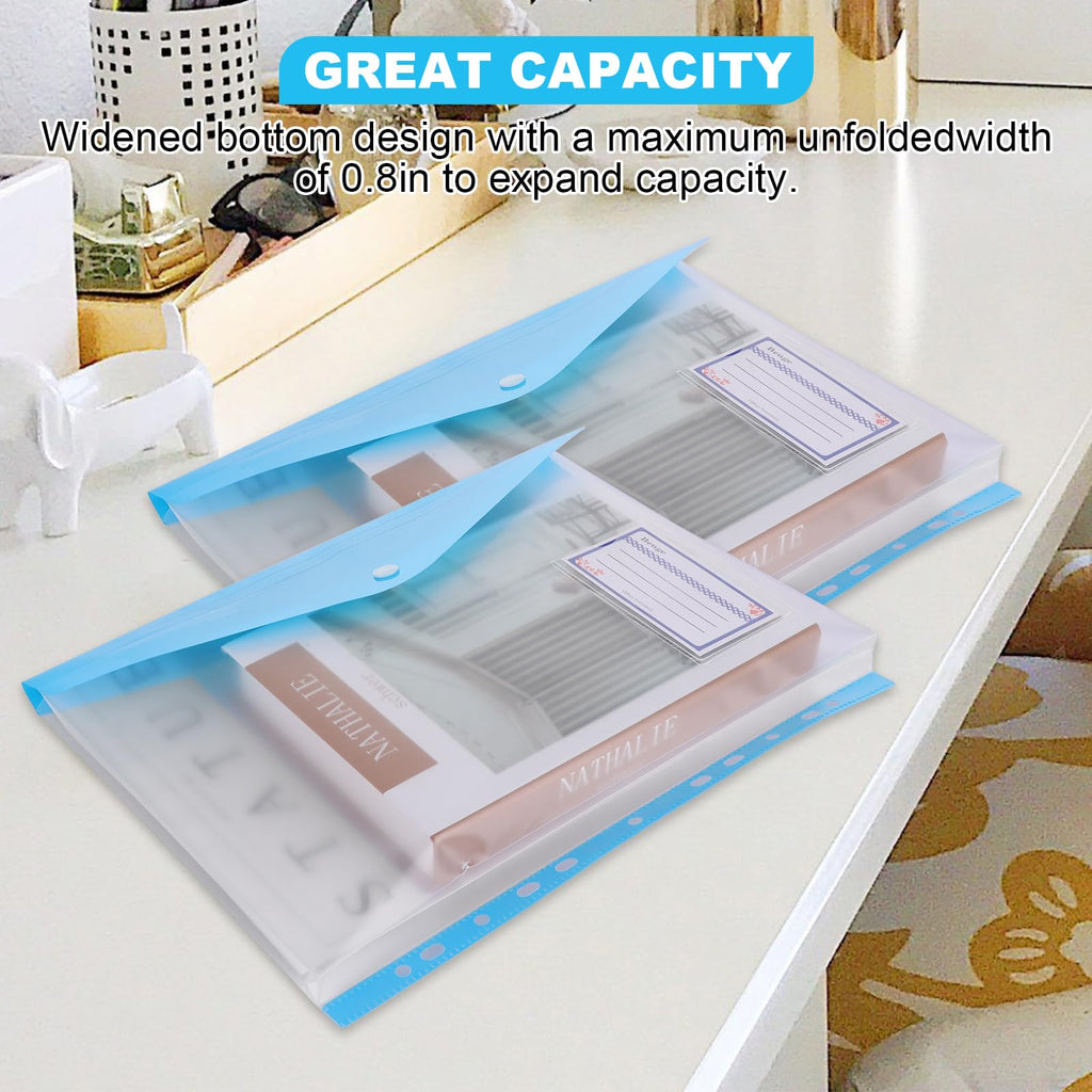 12-Pack A4 Plastic Wallets 11-Hole Punched Document Folders, 6 Colors