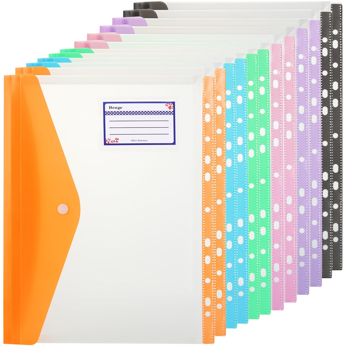 12-Pack A4 Plastic Wallets 11-Hole Punched Document Folders, 6 Colors