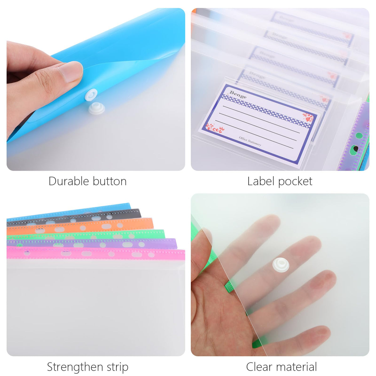12-Pack A4 Plastic Wallets 11-Hole Punched Document Folders, 6 Colors