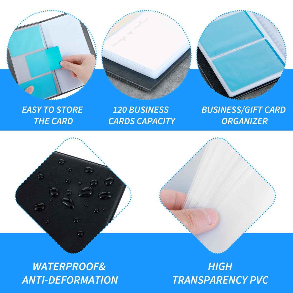 120 Card PU Leather Business Card Holder Wallet - Black