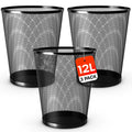 12L Black Metal Waste Bin 3-Pack for Office & Home