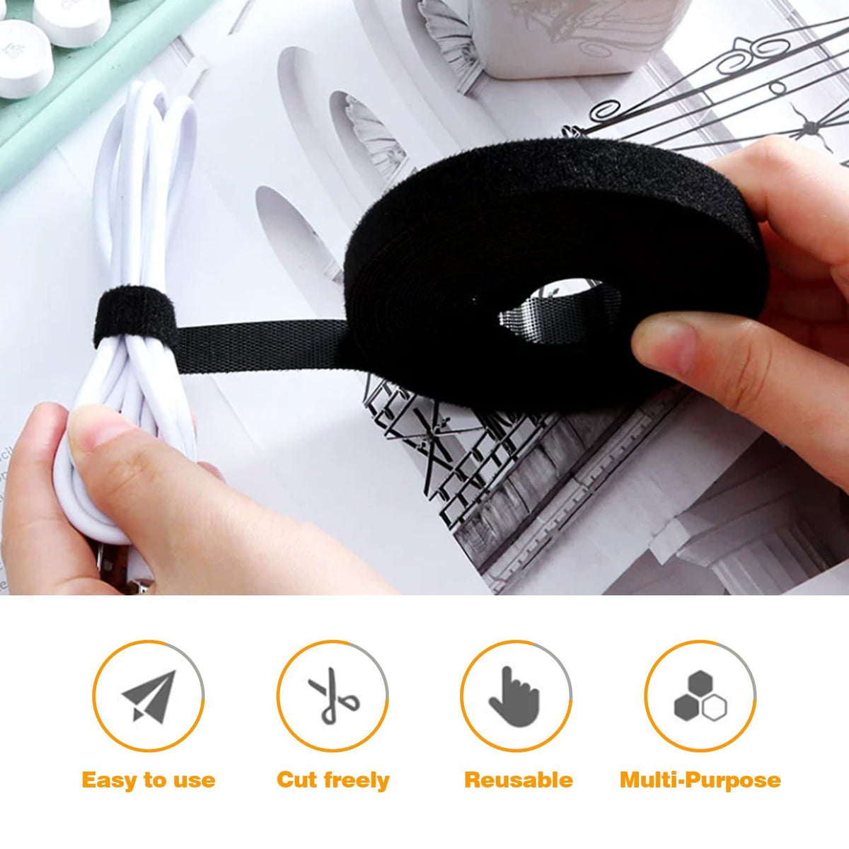 15m Reusable Cable Straps 10mm Wide Black
