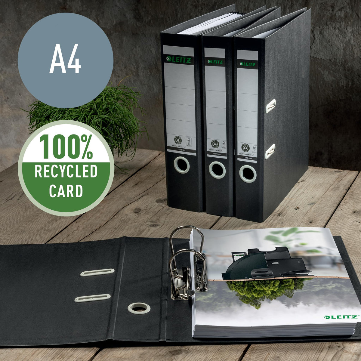 180° Lever Arch File A4, 50mm Spine, Recycle Black