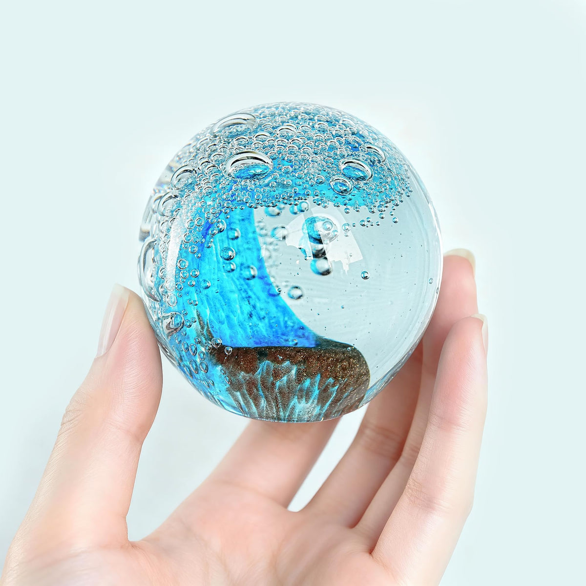 2.3-inch Hand-Blown Ocean Wave Crystal Ball Paperweight