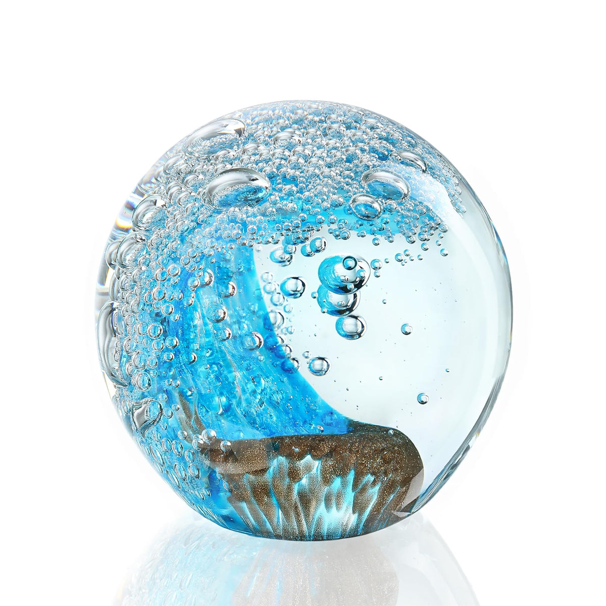 2.3-inch Hand-Blown Ocean Wave Crystal Ball Paperweight
