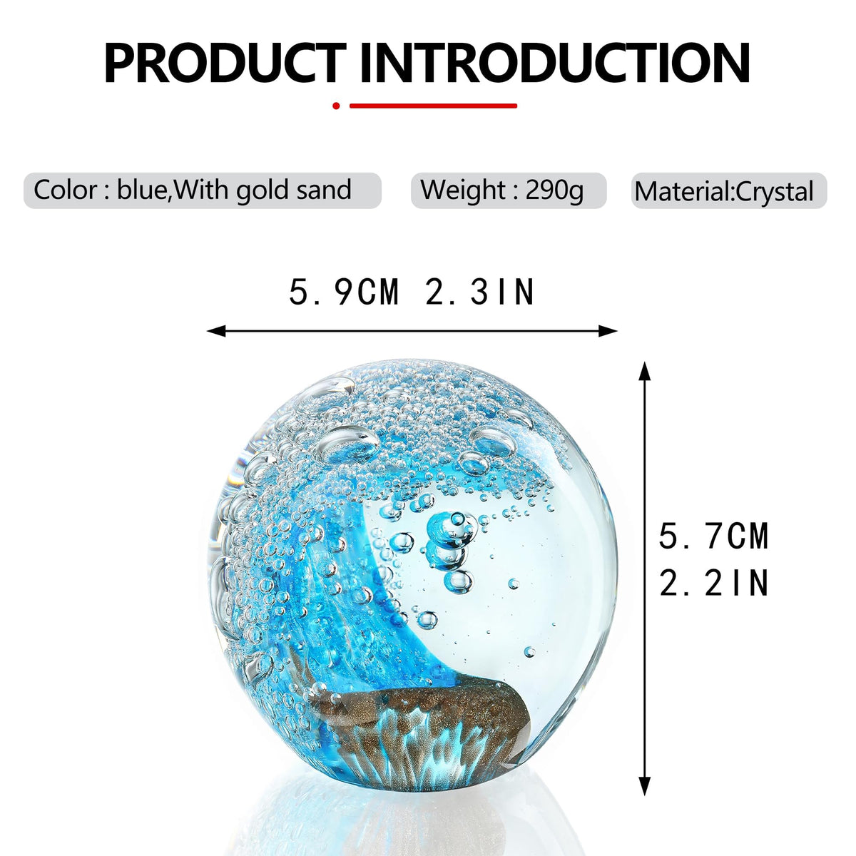 2.3-inch Hand-Blown Ocean Wave Crystal Ball Paperweight