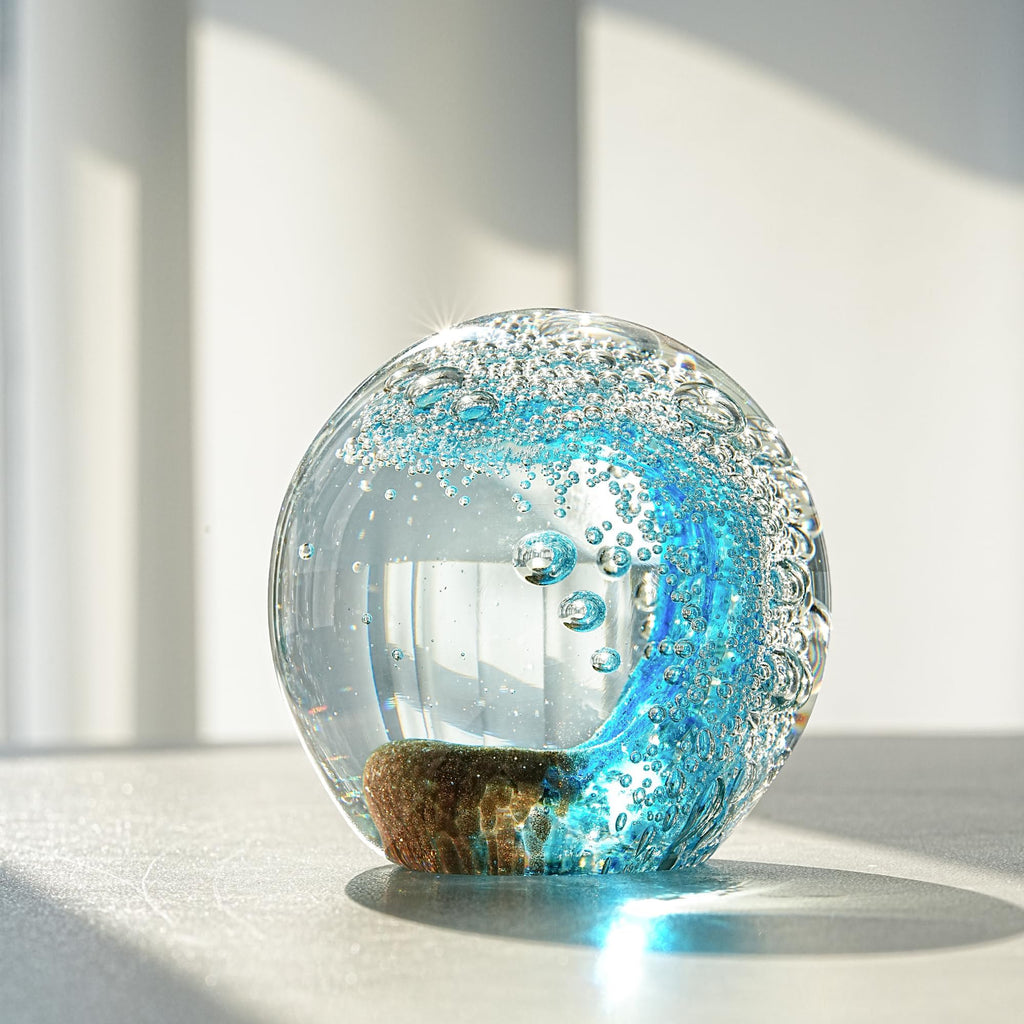 2.3-inch Hand-Blown Ocean Wave Crystal Ball Paperweight