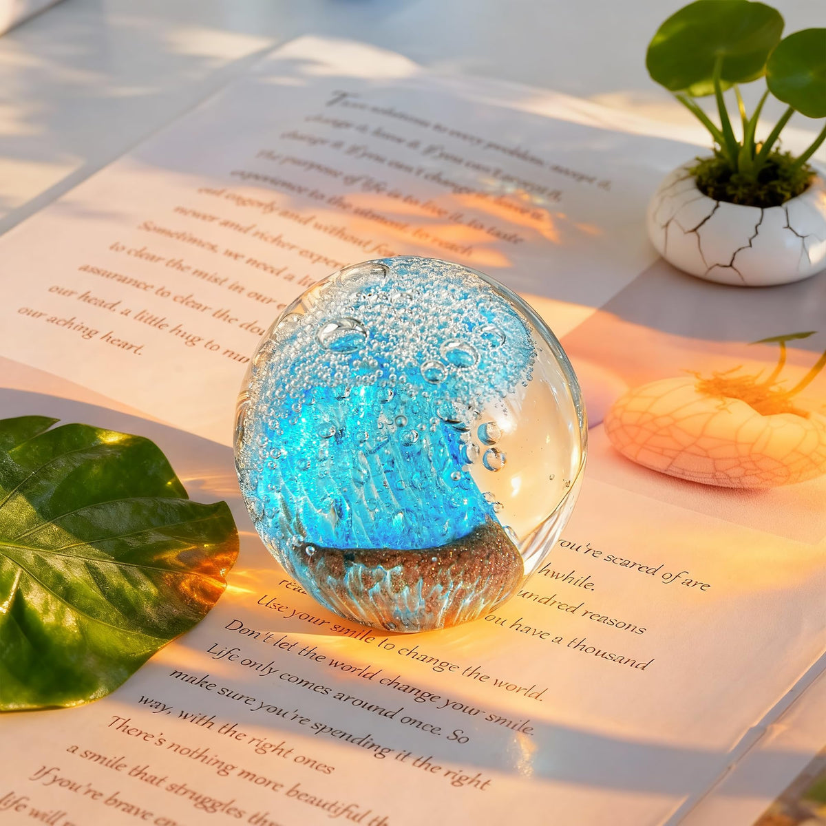 2.3-inch Hand-Blown Ocean Wave Crystal Ball Paperweight