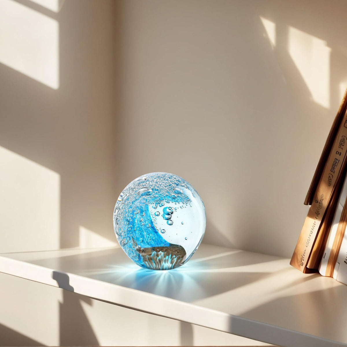 2.3-inch Hand-Blown Ocean Wave Crystal Ball Paperweight