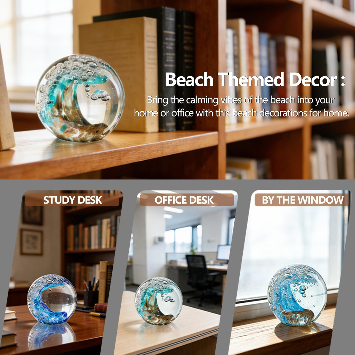 2.3-inch Hand-Blown Ocean Wave Crystal Ball Paperweight