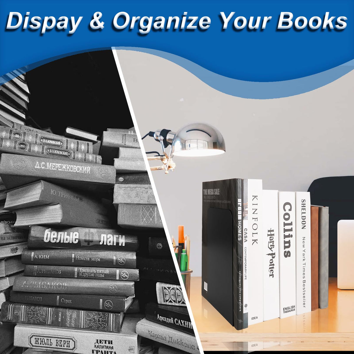 2-Pack L-Shaped Anti-Skid Heavy Duty Metal Bookends 8 x 4 x 5.4 in