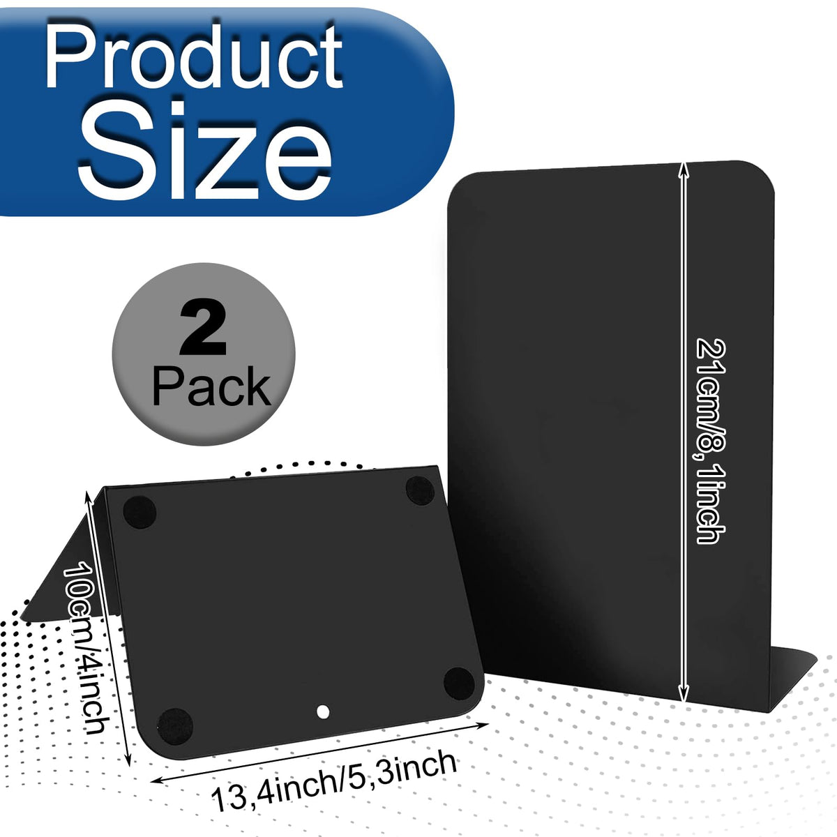2-Pack L-Shaped Anti-Skid Heavy Duty Metal Bookends 8 x 4 x 5.4 in