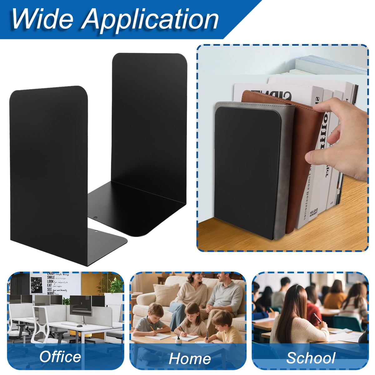 2-Pack L-Shaped Anti-Skid Heavy Duty Metal Bookends 8 x 4 x 5.4 in