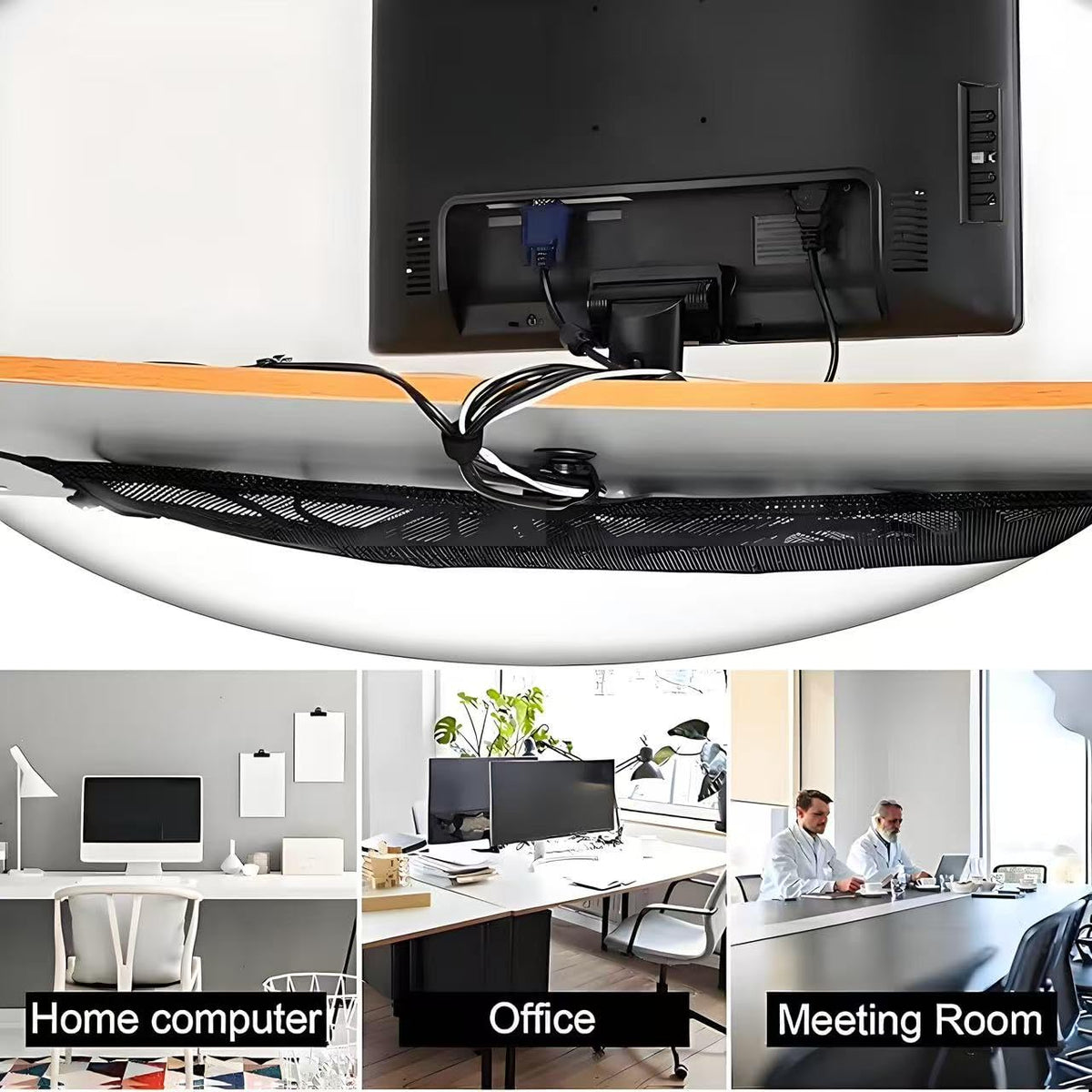 2-Pack Under-Desk Flexible Cable Management Net 30×70 cm