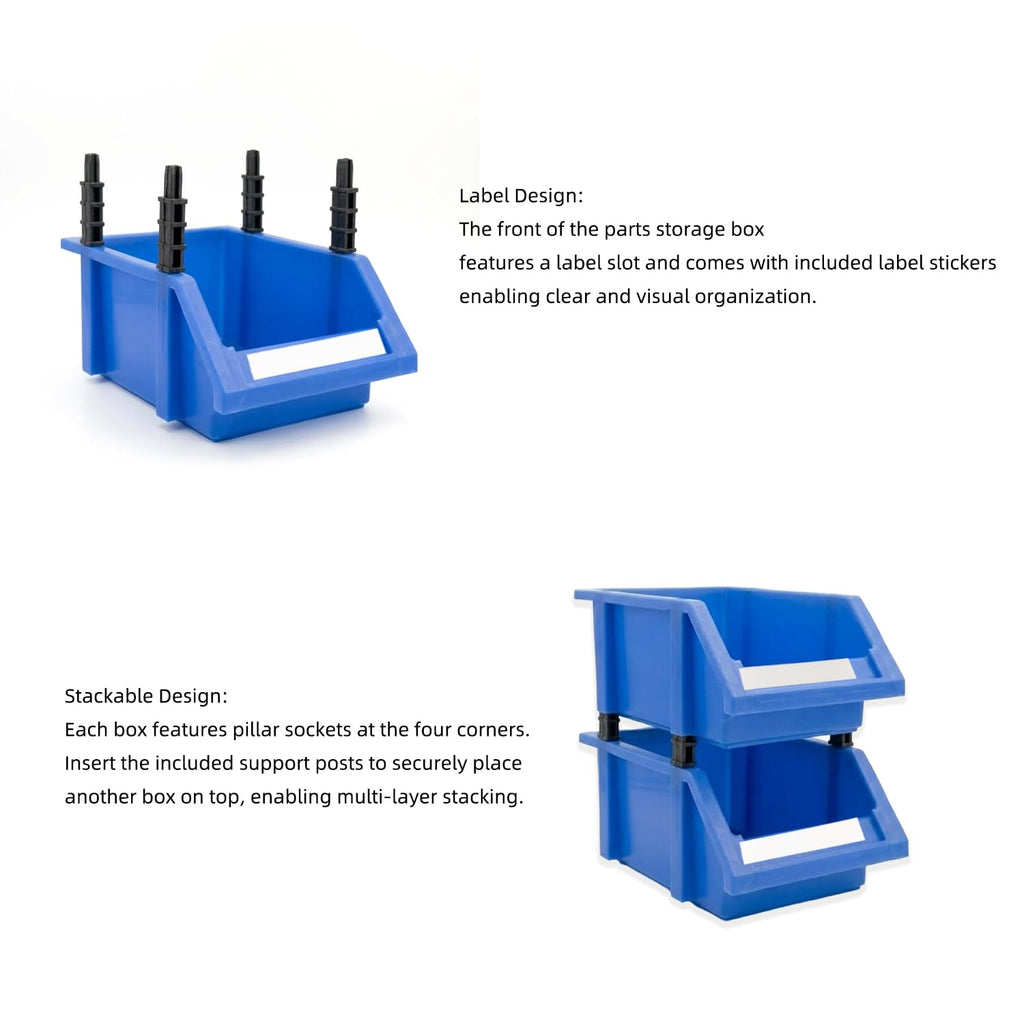 2-Pack Workshop Small Parts Storage Bins with Compartments, Blue 180×110×80mm