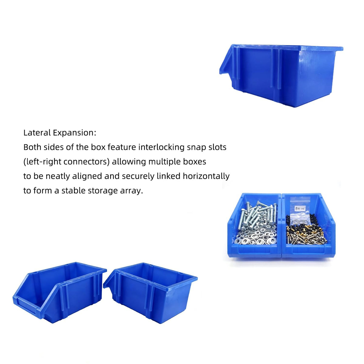 2-Pack Workshop Small Parts Storage Bins with Compartments, Blue 180×110×80mm