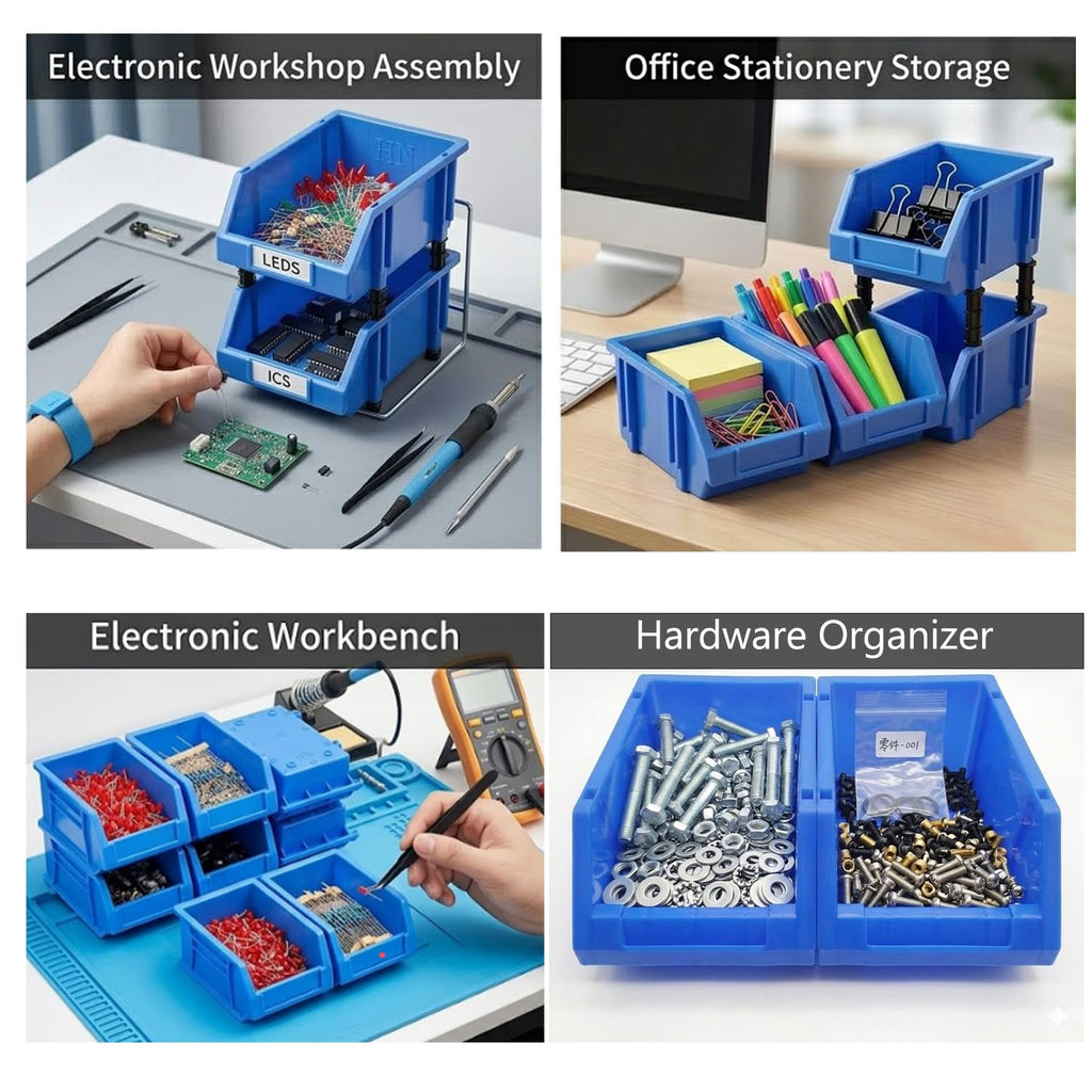 2-Pack Workshop Small Parts Storage Bins with Compartments, Blue 180×110×80mm