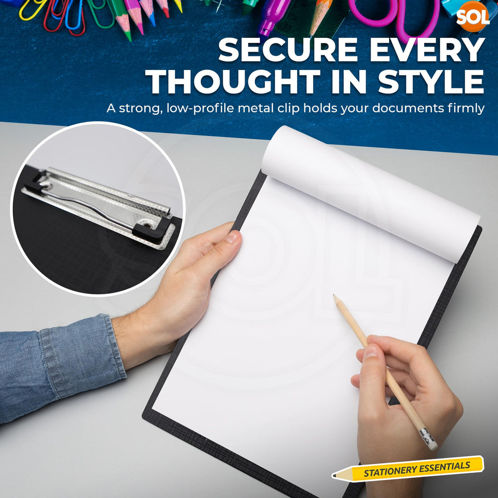 2pc A4 Plastic Clipboard Set — Black, Low-Profile Metal Clip