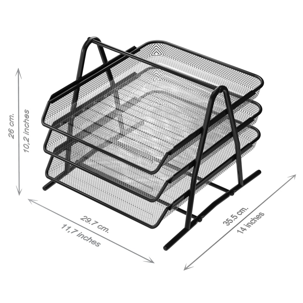 3-Level Black Metal Mesh Document Tray – A4 Desk Organizer