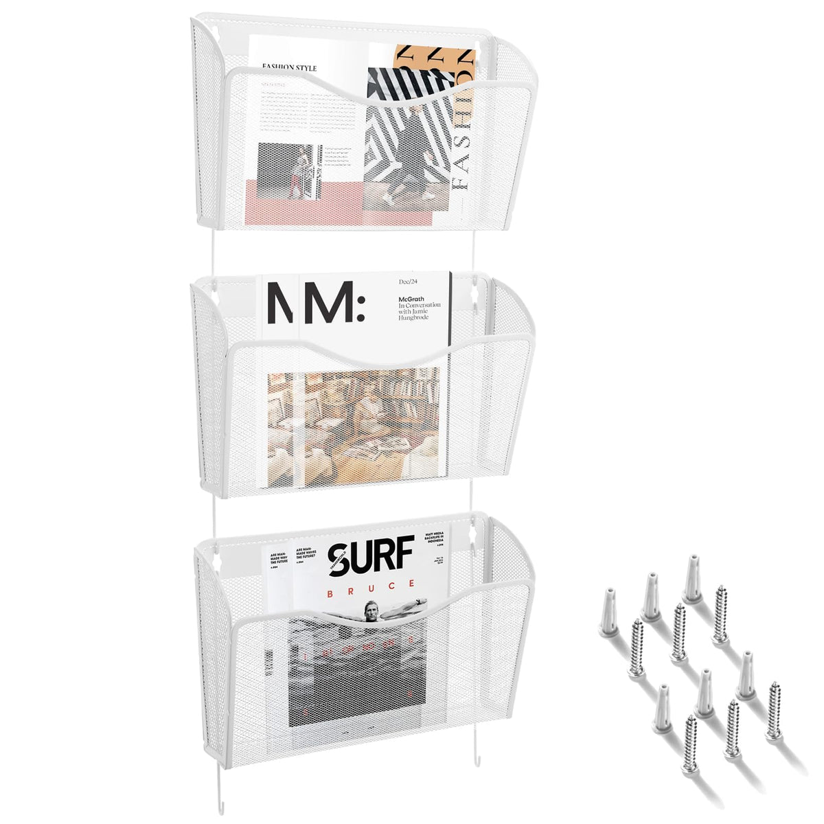 3-Pack Wall-Mount Mesh Metal File Holders, White