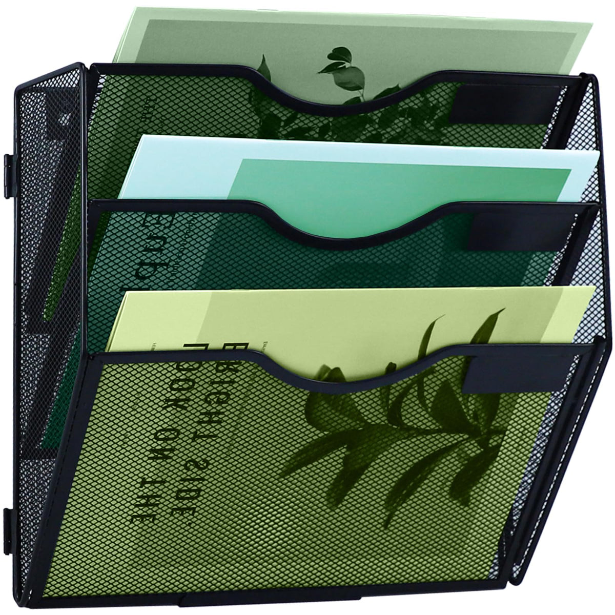 3-Tier Mesh Hanging Wall File Organizer Vertical File Holder Black