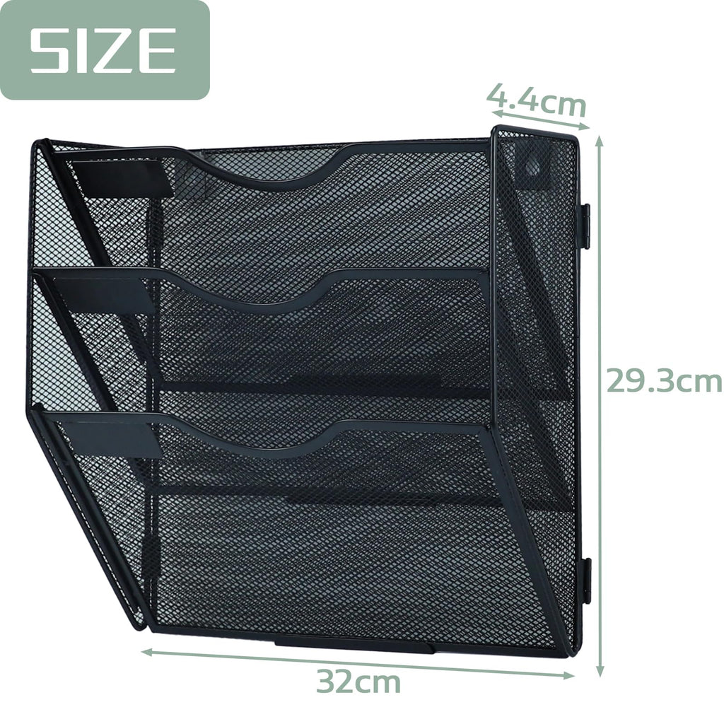 3-Tier Mesh Hanging Wall File Organizer Vertical File Holder Black