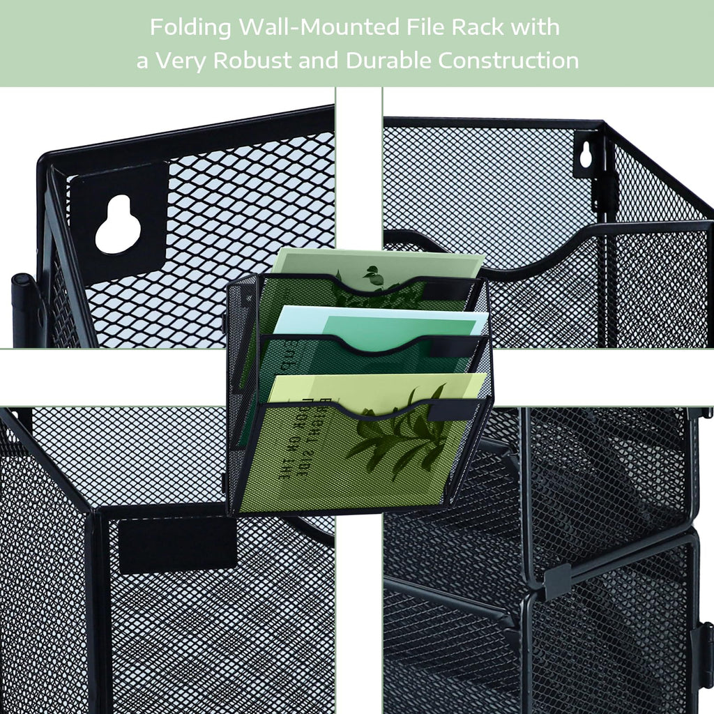 3-Tier Mesh Hanging Wall File Organizer Vertical File Holder Black