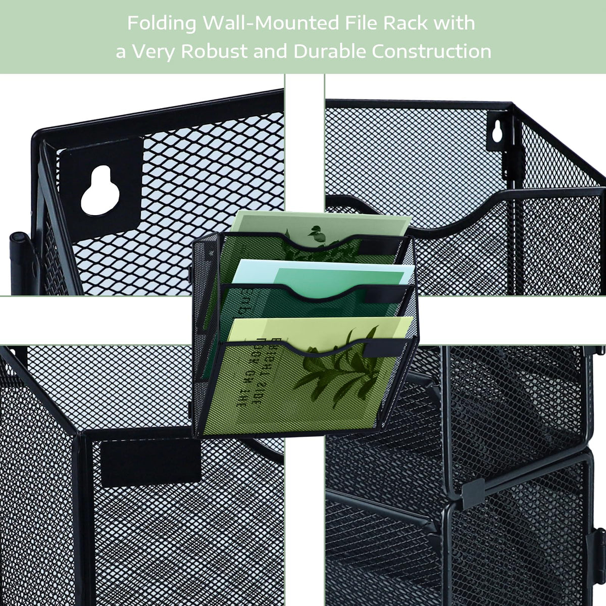 3-Tier Mesh Hanging Wall File Organizer Vertical File Holder Black