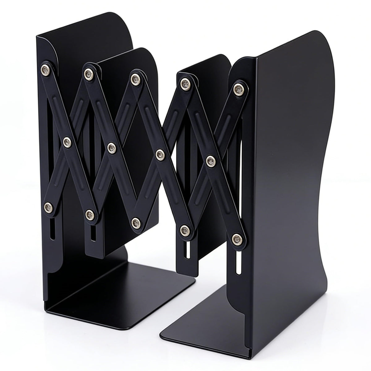 3-Zone Adjustable Metal Book Organizer — Heavy-Duty Slide Bookends 15–50cm (Black)