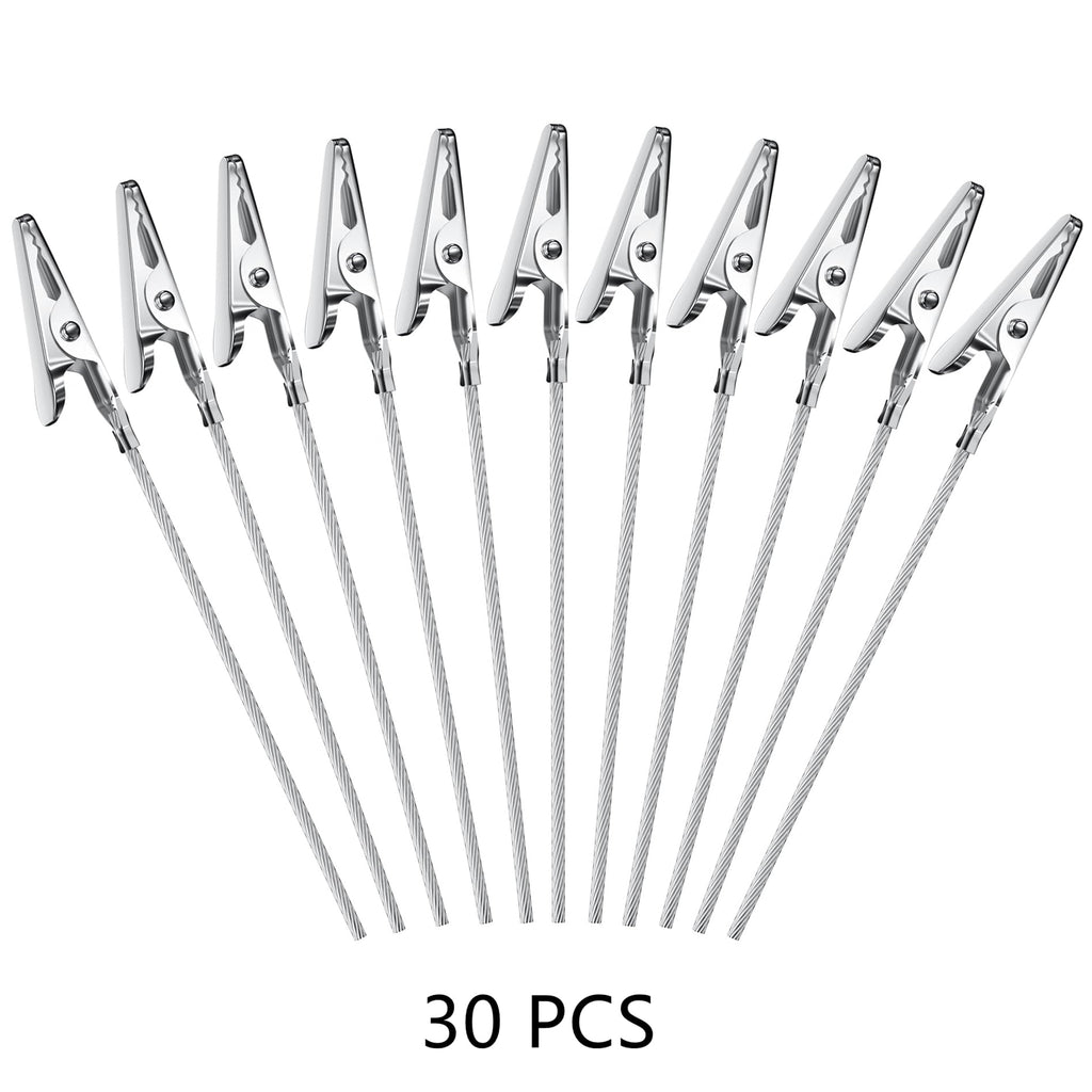 30 Metal Wire Alligator Card Clips, 10cm Silver