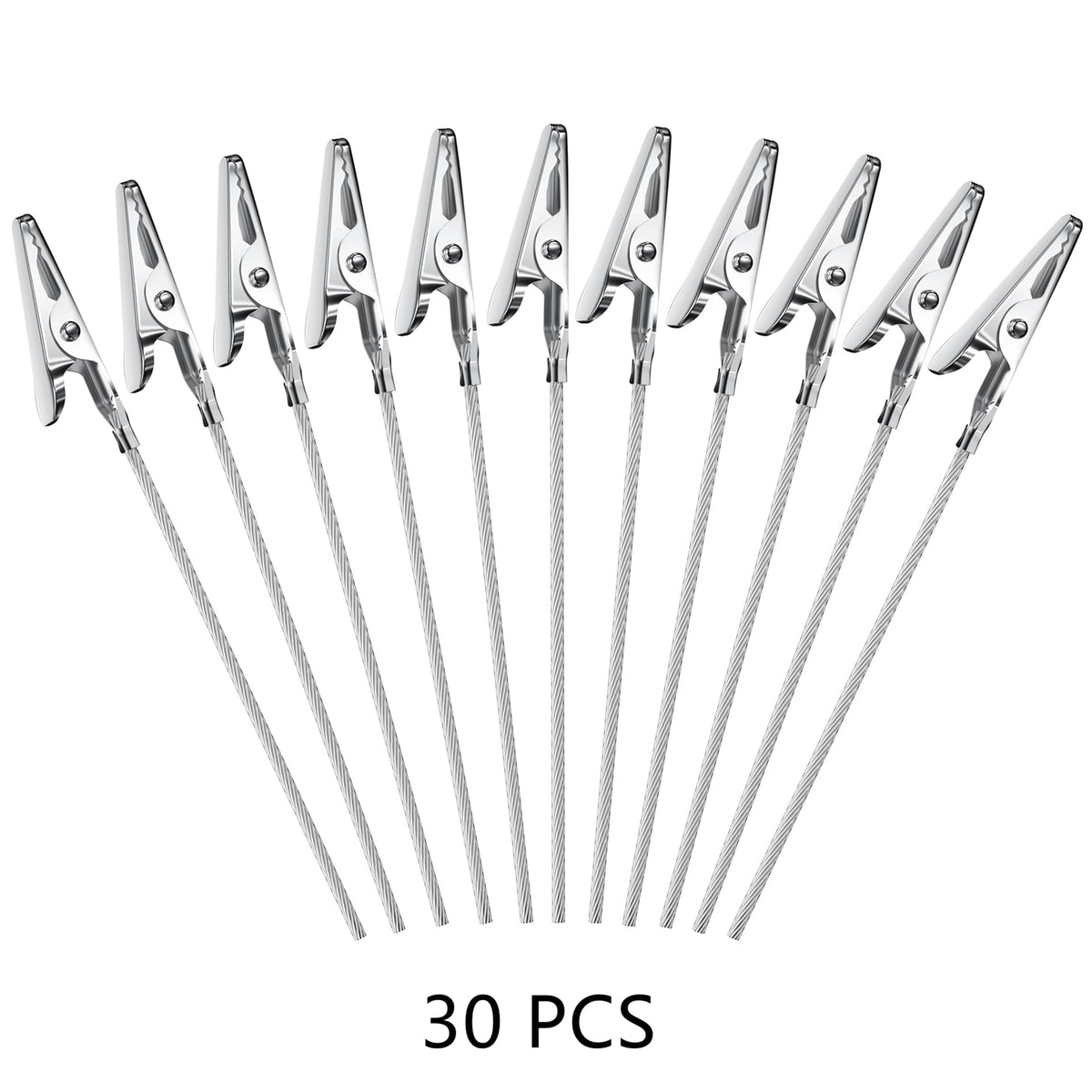 30 Metal Wire Alligator Card Clips, 10cm Silver
