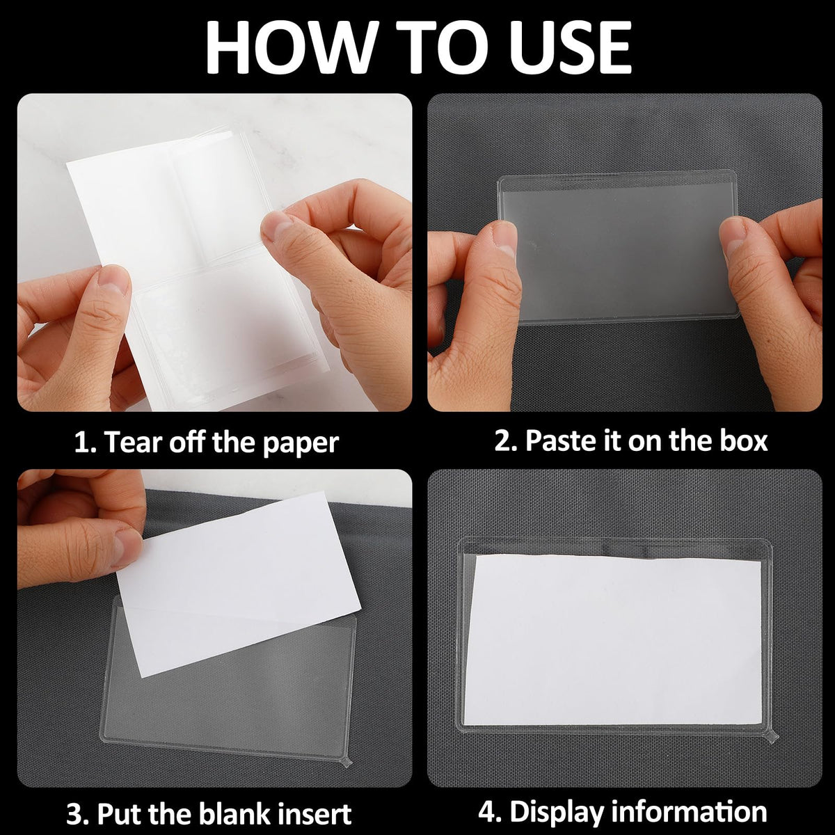 30-Pack Clear Self-Adhesive Top-Open Index Card Label Holders