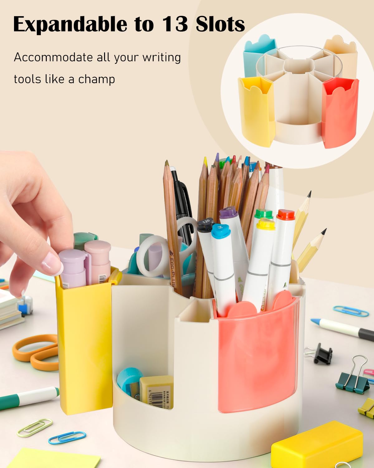 360° Rotating 13-Slot Pen & Pencil Holder, Spinning Desk Organizer
