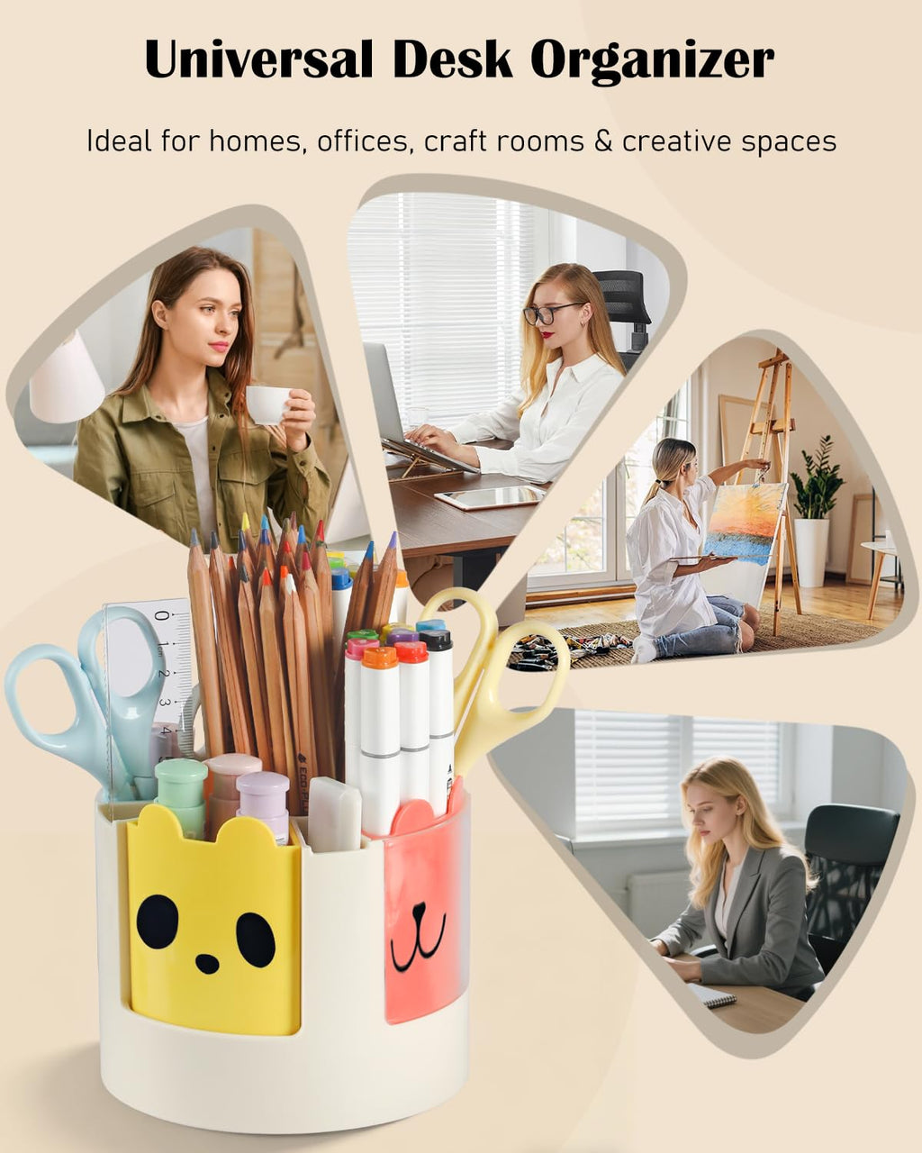 360° Rotating 13-Slot Pen & Pencil Holder, Spinning Desk Organizer