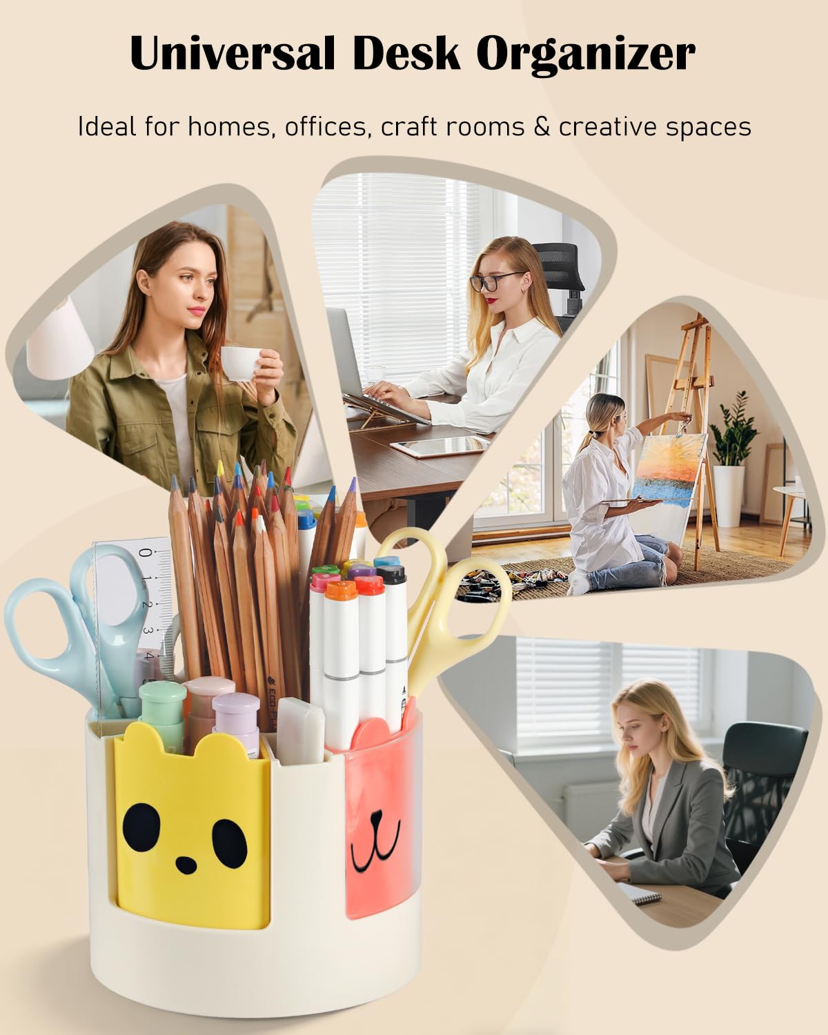 360° Rotating 13-Slot Pen & Pencil Holder, Spinning Desk Organizer